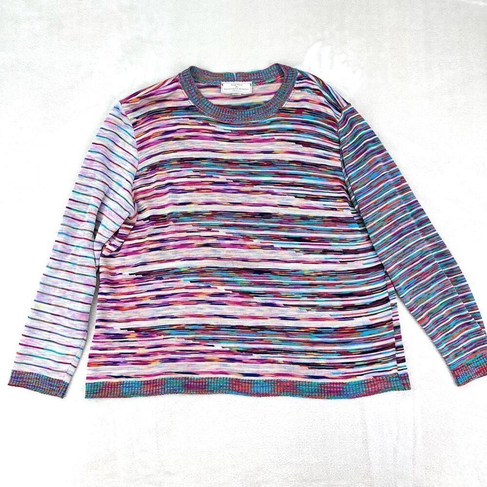 VTG French Rags Sweater Womens L Pink Artsy Boho Multicolored 90s Y2K USA Made